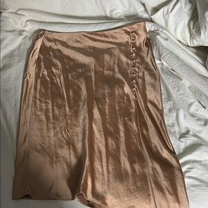 Vici Asymmetrical Satin Skirt in Tan